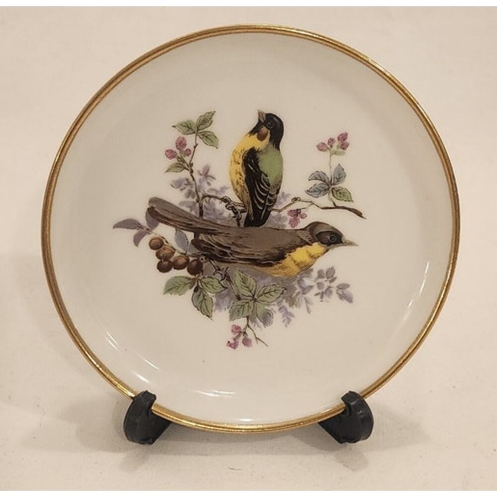 Kaiser W. Germany Porcelain Bird Plate 4" Gold Rim with Stand